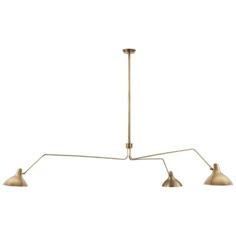 three light chandelier in brass finish with five lights on each end and one hanging from the ceiling