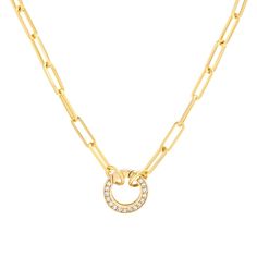 A polished 14K yellow gold hollow paperclip link split chain necklace with oversized jump rings. Build a necklace by connecting a pushlock charm holder and your favorite charms to create a one-of-a-kind look. Pushlocks and charms are sold separately. Links: 3.6mm Chain length: 20"