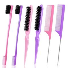 What You GetOur hair comb set comes with 2pcs double sided edge brush, 2pcs bristle brush and 2pcs pin tail comb with different colors(pink and purple). This practical combination set can be applied for people with any hair quality. A must have hair tool for each family. Bedazzled Hair Brush, Coquette Hair Brush, Kuromi Hair Brush, Brush For Hair, My Melody Hair Brush, Teasing Hair, Bristle Hair Brush, Edge Brush, Teasing Brush