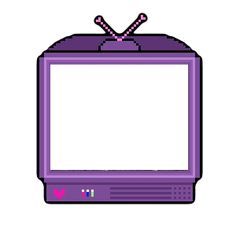 an old purple tv with two sticks sticking out of it's center, on a white background