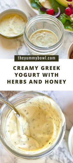 creamy greek yogurt with herbs and honey is an easy, delicious dessert recipe