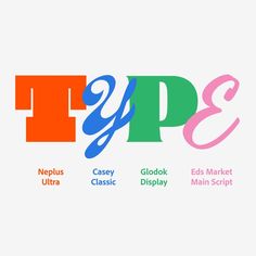 The word 'type' using four different fonts: Neplus Ultra, Casey Classic, Glodok Display and Eds Market Main Script Free Fonts For Commercial Use, Top Free Fonts, Fonts For Commercial Use, Digital Media Design, Elegant Serif Fonts, Typo Design, Popular Fonts, Font Graphic