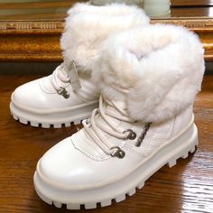 New Bcbg Girls Boots. Size 11. So Much Glamour From The Fluffy Faux Fur Trim To The Quilted Faux Leather And Tonal Laces. This Shoe Has The Wow Factor! Off-White Color. Girls Combat Boots, Saltwater Sandals, Native Shoes, Trending Sneakers, Girls Sandals, Boy Shoes, Wow Factor, Girls Boots, Wow Products