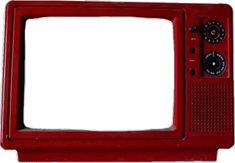 an old fashioned red television set with no signal on it's screen, isolated against a white background