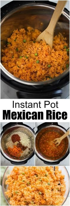 instant pot mexican rice in a pan and then being cooked with a wooden spatula