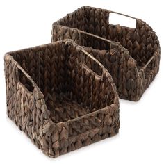 two brown baskets sitting next to each other