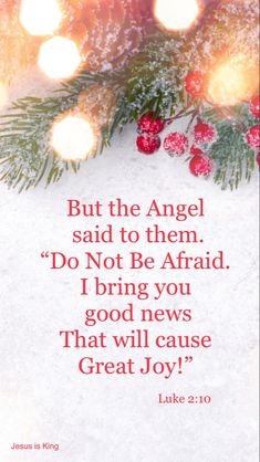 a christmas card with the words, but the angel said to them don't be afraid