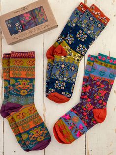 Boxed Boho Sock, Set of 3 - Plum Floral – Natural Life Boho Socks, Colorful Website, Sock Set, Boho Clothes, Comfy Blankets, Comfy Socks, Cute Gift Boxes, Cozy Throw Blanket, Cozy Gift