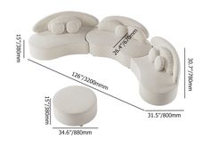 an image of a couch and ottoman with measurements for the seat height chart on white background