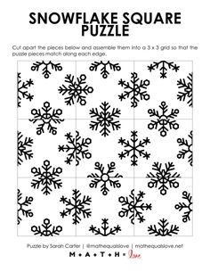 the snowflake square puzzle is shown in black and white, with text that reads cut