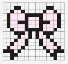 a black and white cross stitched pattern with pink squares in the shape of a butterfly