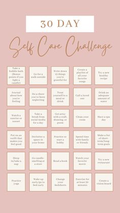 This downloadable and printable 30 day self care challenge worksheet is the perfect way to keep up with taking care of yourself! You can use this worksheet as bingo, go in order from day 1 to day 30, or choose randomly and cross them off as you go! 30 Day Self Care Challenge, Mental Health Challenge, 30 Day Self Care, Self Care Challenge, Get My Life Together