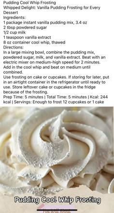 the recipe for pudding cake with frosting on it