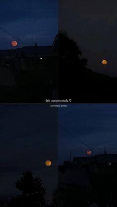 four different shots of the same house at night, one is full moon and two are red