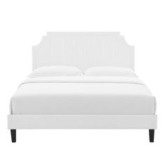 a bed with white sheets and pillows on it's headboard, against a white background