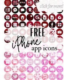 a poster with the words free phone icons in pink and red circles on white background