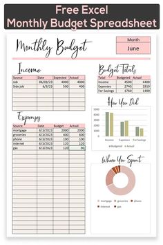 a printable budget spreadsheet with the text free excel