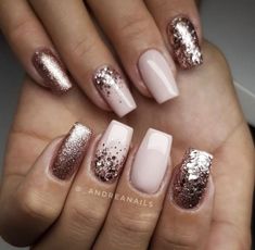 Nails Shape, Rose Gold Nails, Nail Designs Glitter, Dipped Nails, Elegant Nails, Manicure Y Pedicure, Classy Nails, Fancy Nails, Chic Nails