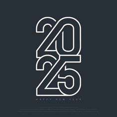 the number twenty five is made up of white lines on a black background with an inscription that reads happy new year