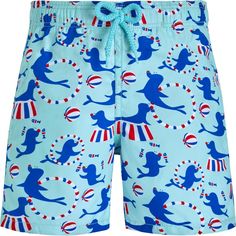 Step right up to seaside fun with the Kids' Circus Swim Trunks from Vilebrequin. Crafted with care and designed for playful adventures, these swim trunks are perfect for a day at the beach or poolside excitement. Adorned with a whimsical circus print, they add a touch of charm and excitement to your child's swimwear collection. Whether splashing in the waves or building sandcastles, these swim trunks are sure to inspire smiles and laughter. Let your child's imagination run wild in the Vilebrequi Playful Swim Trunks For Ocean Activities, Playful Blue Swim Trunks For Poolside, Playful Blue Swim Trunks For Summer, Playful Blue Swimwear For Water Sports, Playful Short Swimwear For Pool, Playful Blue Short Swimwear, Nautical Swimwear For Beach Season, Nautical Swimwear For Beach Season And Poolside, Nautical Swimwear For Poolside And Beach Season