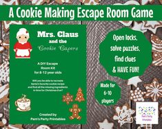 a cookie making escape room game with gingerbreads and christmas cookies on the table