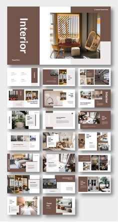 the interior design presentation is shown in brown and white colors, including an open - ended layout