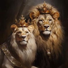 two lions with crowns on their heads