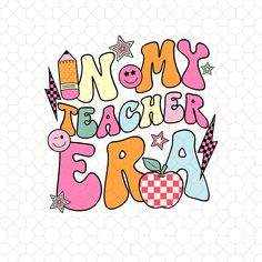 the words mom's teacher are written in different colors and designs on a white background