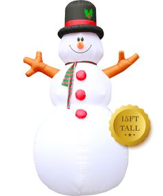 an inflatable snowman with a hat and scarf