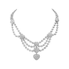 This standout necklace features 16.20 carats of G VS diamonds set in 18k white gold. 84.5 grams total weight. Made in Italy. Viewings available in our NYC showroom by appointment. Luxury White Open Heart Necklace, Luxury Silver Heart Cut Diamond Necklace, Vampire Core, Chandelier Necklace, The Bling Ring, Soul Contract, Regency Fashion, Church Outfit, Necklace Charms