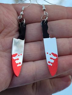 Knife Earrings, Horror Earrings, Spooky Jewelry, Alternative Earrings, Horror Cosplay, Spooky Halloween Gifts, Polymer Clay Halloween, Alternative Jewelry, Laser Cut Earrings