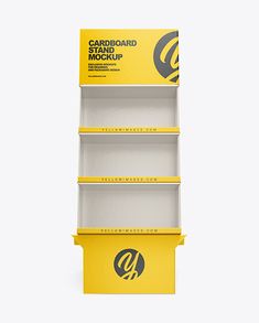 three yellow cardboard boxes stacked on top of each other with the words cardboard box mockup