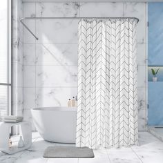 PRICES MAY VARY. Standard Size & 100% Polyester: Our shower curtain white & grey, measuring 72''x 72'', fits any standard-size shower or tub. Ultra smooth, soft, and comfortable to touch fabric and waterproof design lets water swiftly roll off the surface, keeping your bathroom dry and clean. Super Water Absorption: The bath rugs have a thick, cushioned sponge design that can help with quick absorption, so with these rugs, you don't have to worry after you get out of the shower or get ready at t Curtains For Grey Walls, Hotel Shower Curtain, Bathroom Sets Shower Curtains, Double Shower Curtain, Grey And White Bathroom, Luxury Shower Curtain, Curtain Inspiration, Bathroom Curtain Set, Extra Long Shower Curtain