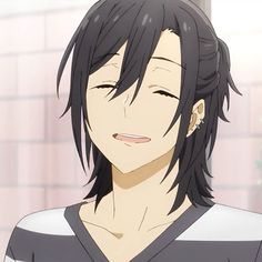 an anime character with black hair and white shirt