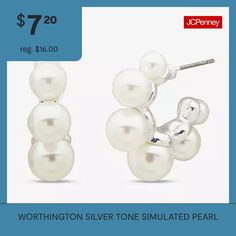 Pearl Type: Simulated PearlsIncluded: 1 Pair of EarringsEarring Back: PostMetal Color: Silver ToneEarring Length: 25.4mmEarring Width: 25.4mmCare: Wipe CleanEarrings Type: Post EarringsEarrings Style: Hoop EarringsMetal: ZincCountry of Origin: Imported Earrings Hoop, Pearl Hoop Earrings, Earrings White, Pearl Types, Earrings Color, Silver Tone, Gold Tones, Color White, Hoop Earrings