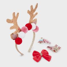 The Kids' 4pk Reindeer Antler Headband and Clip Set - Cat & Jack™ is the perfect accessory for the holiday season. Featuring festive reindeer antlers and cute holiday accents, this 4-pack set includes a headband and three clips, allowing for fun mix-and-match styling. Made from soft, lightweight material, these accessories offer a comfortable fit for all-day wear. Cat & Jack™ - Designed for all children so you can trust it's made for yours. Christmas Tree Headband, Halloween Snap, Hair Twisters, Tinsel Christmas Tree, Faux Hair, Antler Headband, Reindeer Antlers, Christmas Headband, Sequin Bow