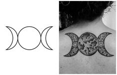 the back of a woman's shoulder with three moon tattoos on it