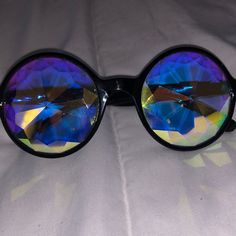 Glasses When Worn Kaleidoscope Affect Never Worn Perfect For Parties And That Sort Of Thing Perfect Condition Ordered To Many Black Glass Sunglasses For Festival, Kaleidoscope Glasses, Oc Ideas, Glasses Accessories, Cat Eye Sunglasses, Scarlet, Black Blue, Round Sunglasses, Blue Black