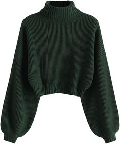 ZAFUL Women's Cropped Turtleneck Sweater Lantern Sleeve Ribbed Knit Pullover Sweater Jumper (2-Green, Small) at Amazon Women’s Clothing store Cropped Turtleneck Sweater, Cropped Turtleneck, Light Pink Sweaters, Pullover Sweater Women, Light Sweater, Knit Pullover, Lantern Sleeve, Knitted Pullover Sweaters, Printed Sweater