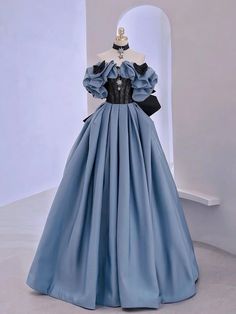 Off Shoulder Blue Princess Style Satin Prom Dress With Crystal - Ball Gown Plus Size - WonderlandByLilian Prom Dress Off Shoulder, डिजाइनर क�पड़े, Lace Long Prom Dress, Off Shoulder Evening Dress, 파티 드레스, Old Fashion Dresses, Dress Off Shoulder, Blue Evening Dresses, فستان سهرة