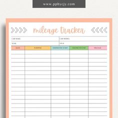 a printable mileage tracker with the words mileage tracker on it