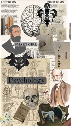 a collage of different types of papers with pictures and words on them, including an image of a man's head