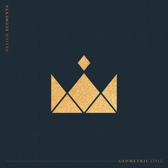 a gold crown on a black background with the words geometric style written in white letters