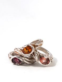 Twisted Branch Ring Art Clay Silver, Pink Garnet, Branch Ring, Organic Rings, Tourmaline Stone, Yellow Citrine, Handcrafted Art, Citrine Ring, Dope Jewelry