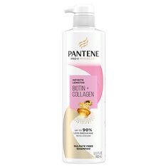 LESS BREAKAGE FOR INFINITE LENGTHS Trying to grow out those long locks? Help your hair reach infinite lengths with Pantene Pro-V Infinite Lengths Biotin + Collagen Sulfate-Free Shampoo. This formula fortifies weak, brittle hair for more resilient strands that are stronger to reach longer lengths, with up to 90% less breakage with this system. Our formula, crafted with Pantene Pro-vitamin B5, Biotin, and Collagen, gently cleanses and strengthens hair without drying or stripping locks. It's even s Biotin And Collagen Shampoo, Biotin Shampoo, Sulfate Free, Sulfate Free Shampoo, Hair Regrowth, Brittle Hair, Dye Free, Hair Strengthening, Treated Hair