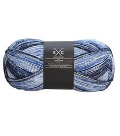 blue and white yarn with black stripes