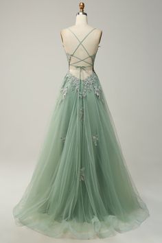 Different Styles Of Prom Dresses, Cute Prom Dresses Flowy, Illusion Prom Dress, A Line V Neck Prom Dress, Enchanted Garden Prom Dresses, Prom Dress Junior Year, Prom Dress Garden Theme, Forest Theme Prom Dress, Cute Dresses Green