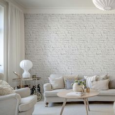 Image of Old White Bricks Wallpaper Wallpaper Backgrounds Interior Design, White Brick Interior Wall, White Brick Wall Decor, White Brick Living Room, Brick Accent Wall Living Room, White Brick Interior, White Brick Accent Wall, White Brick Wall Interior, Brick Design Wallpaper