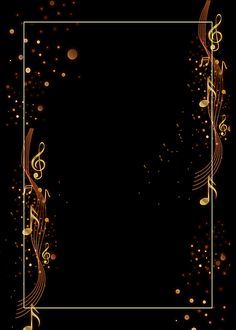 a black and gold background with musical notes