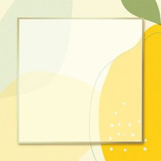 a yellow and white background with a square frame on the left side, surrounded by smaller circles